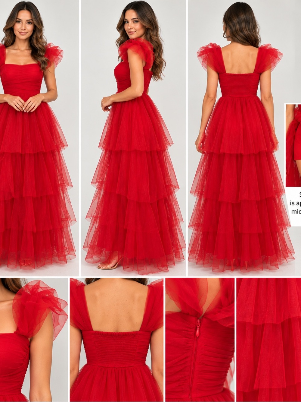 Fashion Nova Petite Khloe Tulle Gown Red Size S NWT Tiered Ruffle Maxi Dress